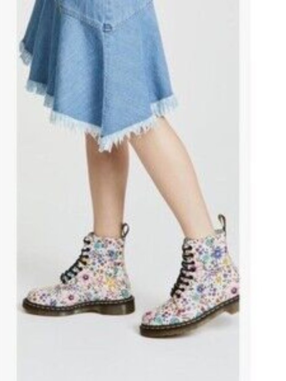 Dr. Martens White Floral Lace-Up Combat Boots